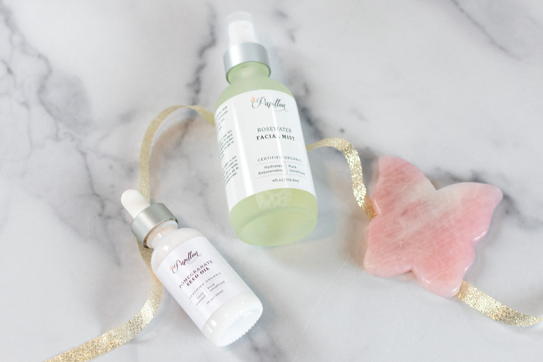 Butterfly Gua Sha, Camellia Oil & Rosewater Bundle